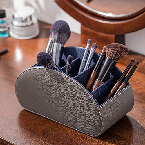 BONNY DODO Remote Control Holders Organizer Box with 5 Compartment PU Leather Multi-functional Office Desk Storage Caddy Store (Grey)