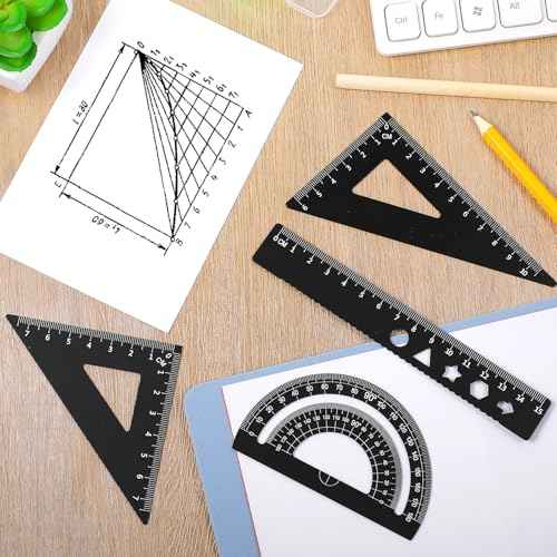 4 Pcs Triangular Ruler Set Metal Geometry Set Aluminum Alloy Ruler Math Drafting Rulers Kit- Aluminum Triangle Rulers Geometric Protractor for School Student Teacher Architects Engineers