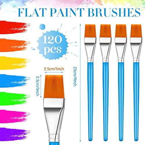 Crtiin 120 Pcs Flat Paint Brushes for Acrylic Paintbrush Bulk Art Detail Oil Brush for Adult Art Watercolor(1 Inch)