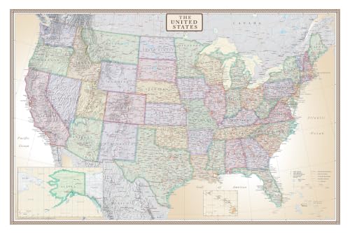 24x36 United States Wall Map Poster Laminated - USA US Executive Map, Dry-Erase, Office & Home