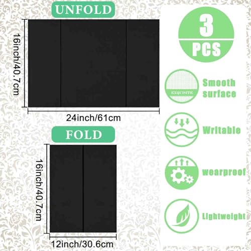 Black 3-Pack Trifold Display Boards 24x16 Inches for Classroom & Exhibits