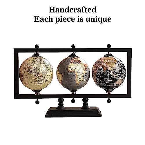 Rely+ Set of 3 4'' Earth Globe for Desk Elegant Office Decor World Globe Sturdy Metal Stand (NOT PLASTIC!) - Rotating Desktop Globes For Geographic Home Table Gift for Adult Decorative Book Shelf