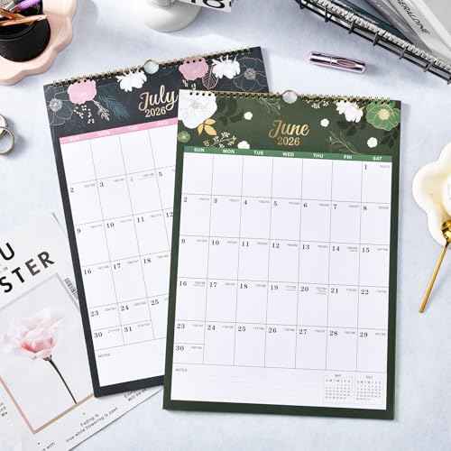 2026 Calendar - 2026 Wall Calendar, Jan 2026 - Dec 2026, 12" x 17¡±, Twin-wire Binding, Hanging Hook, Holidays, Julian Dates
