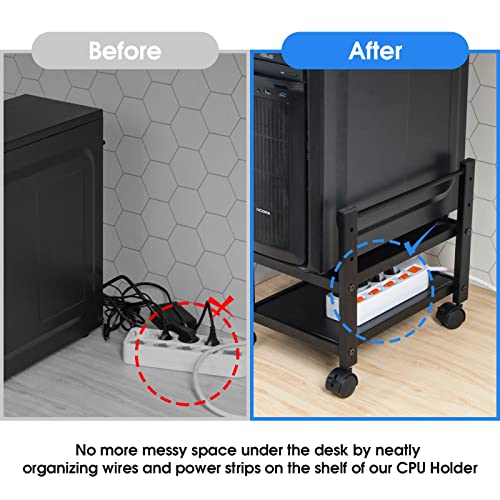 J JACKCUBE DESIGN 2 Tier Computer Tower Stand for Desktop CPU, Gaming PC Holder, Mobile Rolling Cart for Under Desk with Caster Wheels, Office Desk Accessories- MK712A