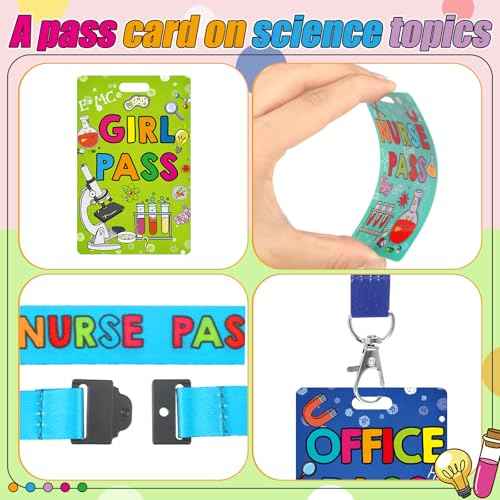 6 Pack Science Hall Passes Lanyards Unbreakable PVC Hall Pass Set with 34 Inch Lanyards for Classroom Elementary Middle School Restroom Library Office Teacher Management Supplies