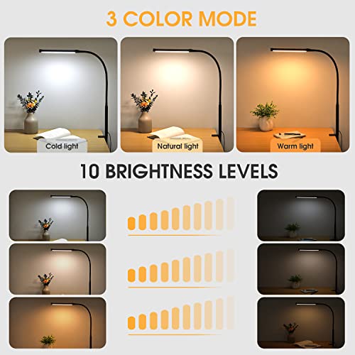 Voncerus S1 Black LED Desk Lamp with Clamp, Flexible Gooseneck, Eye-Caring Lighting