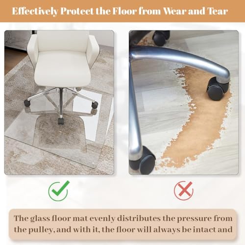 [Tempered Glass] 30" x 48" Glass Chair Mat, 1/5" Thick Office Chair Mat for Carpet or Hardwood Floor, Heavy Duty Hard Chair Mats with Round Corner and Polished Edge, Carpeted Floor Protector