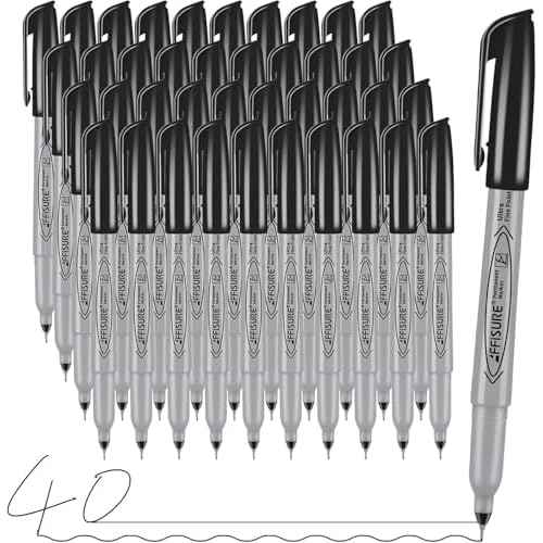 Permanent Markers, Ultra Fine Point, Black, 40 Count, 0.4mm, Fine tip permanent marker set, quick dry, waterproof, fading resists, durable, marks on paper, glass, ceramic, plastic, wood, rock, metal