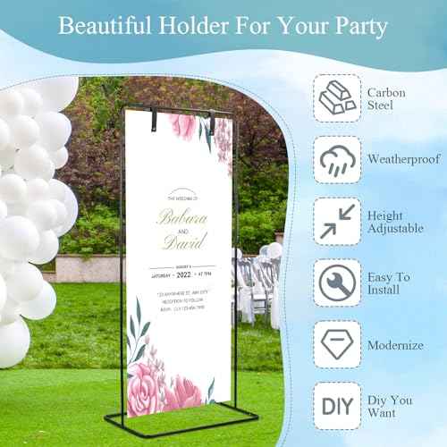 Gugxiom Wedding Sign Holder, 68" x50" x30" Adjustable Wedding Welcome Sign Stand, Welcome to Our Wedding Sign Holder, Heavy Duty Easel Stand for Sign for Wedding, Birthday, Anniversary