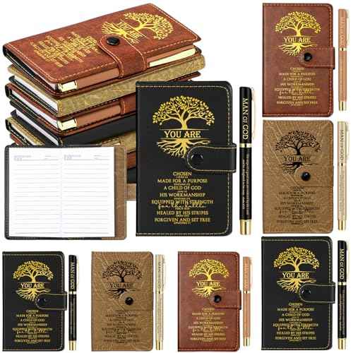 Thenshop 24 Set Christian Gifts Bulk Leather Prayer Journal Church Pastor Man of God Clergy Appreciation Gift Religious Notebook with Bible Verse Pen for Men Women Bible Study Groups (Black Brown)