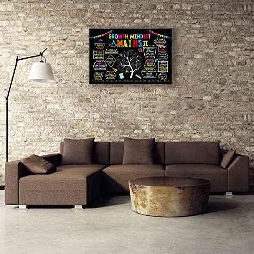 Growth Mindset Posters Framed Math Quotes Wall art Black Abstract Artwork Motivational Canvas Picture For Classroom Decor Teaching Posters Framed (16x24 inch)