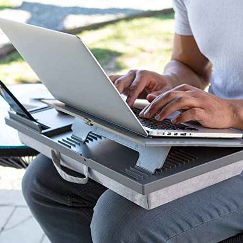 LAPGEAR Ergo Pro Lap Desk with 20 Adjustable Angles, Mouse Pad, and Phone Holder - Gray - Fits up to 15.6 Inch Laptops and Most Tablets - Style No. 49405