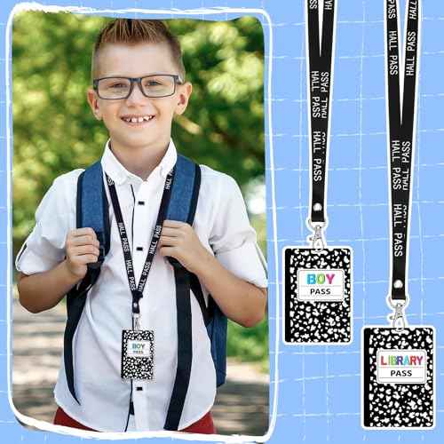 16 Pcs PVC Hall Pass Lanyards Composition Book Unbreakable Hall Passes Writeable Passes for Classrooms Bathroom Pass for Bathroom Library Office Nurse School Supplies