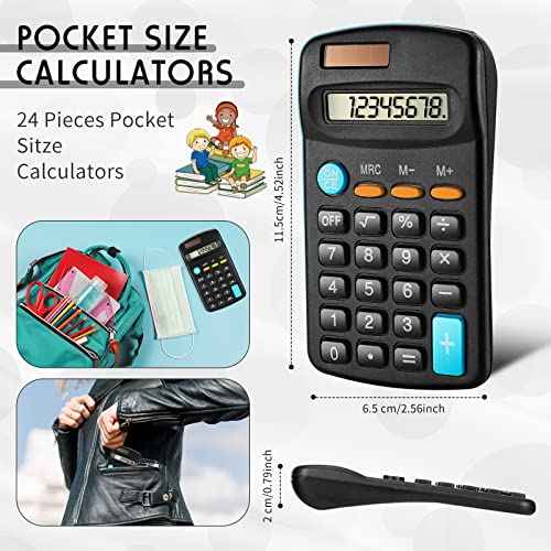 Flutesan 24 Pieces Basic Mini Calculators Bulk for Students Small Pocket Size Hand Held Calculators Desktop School Supplies for Classroom Desktop Home High School College Office(Black)