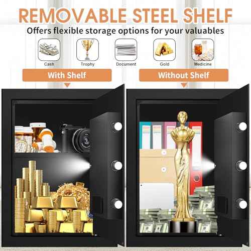 3.4 Cuft Large Fireproof Safe for Home, Safety Box with Programmable Keypad and Spare Keys, Anti-Theft Digital Safe Box Fireproof Waterproof for Money Documents Medicine Valuables, Black