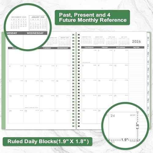 2026 Monthly Planner - 2026 Planner/Calendar, Jan 2026 - DEC 2026, 9" x 11", Thick Paper, Twin-Wire Binding, Monthly Planner with Tabs & Pocket & Label, Green