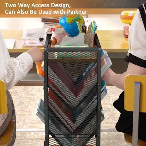 8 Tier Rolling Book Cart with Wheels, Mobile Book Storage Cart with 2 Sides Access Bookcase for Narrow Space, Rolling File Organizers and Storage for Home Office Living Room Classroom School