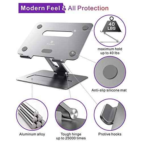 Adjustable MacBook Laptop Stand for Desk | Ergonomic Aluminum Laptop Riser with Heat-Vent, Compatible for 10-17" Laptops, Space Grey