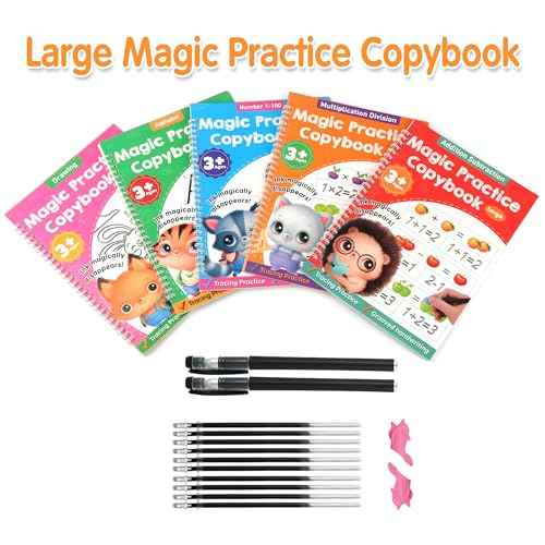 Large Magic Grooved Practice Copybook for Kids, Reusable Grooved Handwriting Workbook, Learn to Write Number Letter Tracing for Kids Ages 3-8 Kindergarten Preschool Calligraphy 10.2¡¿7.3"