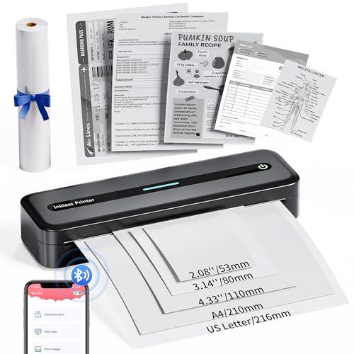 COLORWING Portable Printers Wireless for Travel, 300DPI Mini Compact Inkless Printer, Thermal Bluetooth Printer Compatible with Android and iOS Smartphone & Tablet & Laptop - Black