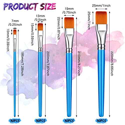 120 Pieces Flat Paint Brushes for Acrylic Painting Large Synthetic Brushes Bulk with Wooden Handle for Watercolor Oil Crafts Face Body Art for Kids Adults Artist, 1/0.75/0.5/0.25 Inch