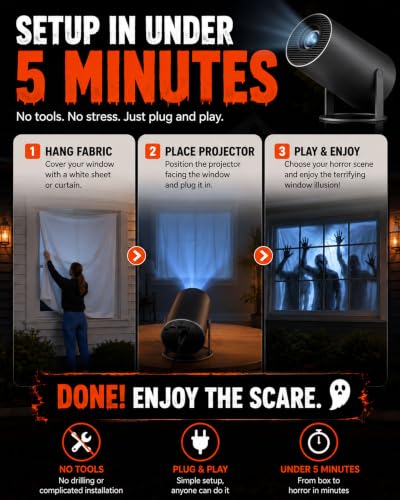 Halloween Window Projector with WiFi & Bluetooth, Black with Curtains