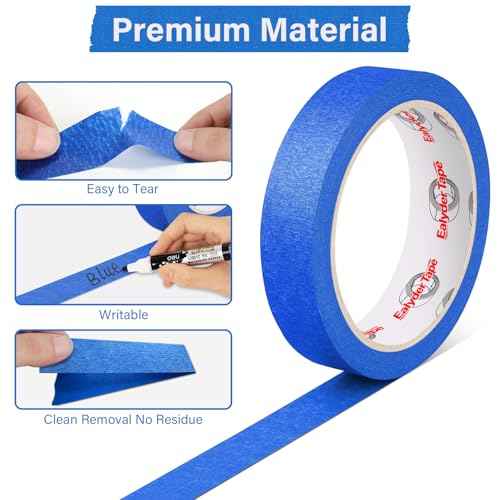 4 Rolls Blue Painters Tape, Premium Masking Tape, Paint Tape for Multi-Purpose, Painting, DIY Crafts (0.94-Inch x 22-Yard) Protects Surfaces, Easy Removal, Total 88 Yds