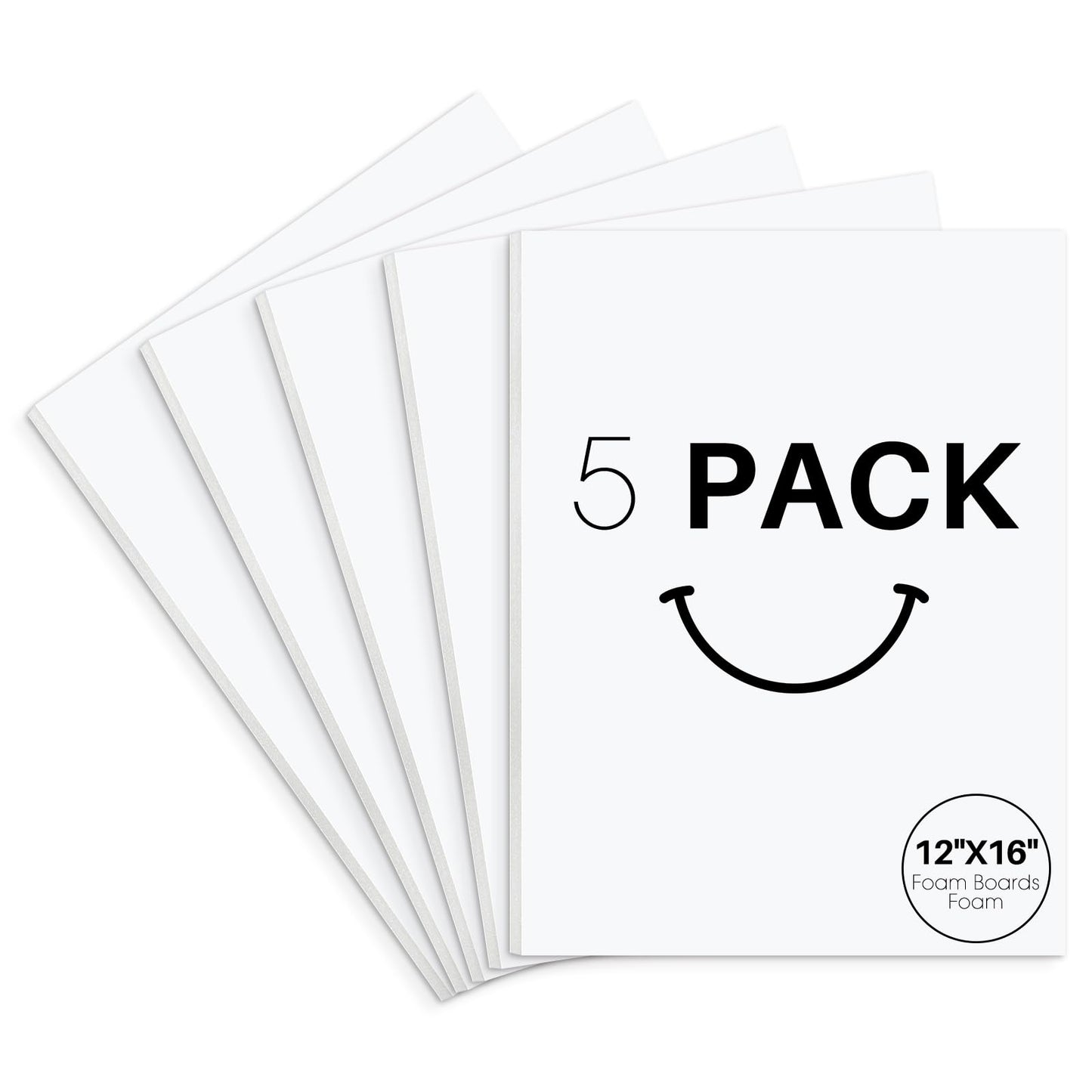 Golden State Art, Acid Free 5 Pack 12x16 White Foam Boards Foam Core Poster Board, 1/8'' Thick Polystyrene Foam Sheet for Projects, Mounting, Crafts, Art and Presentations