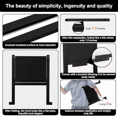 Folding Step Stool,Aluminum Ultra Thin Stool,400 Lbs Capacity Heavy Duty with Anti-Slip Sturdy and Wide Pedal,Closet Step Ladder for Home,Kitchen,Office and Dorm Bed (Black)