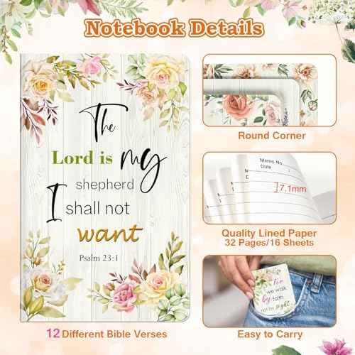 36 Pcs Christian Bulk Gifts for Women Include 12 Mini Bible Verse Notepads, 12 Scripture Ballpoint Pens & 12 Magnetic Cross Bookmarks, Cute Religious Notebooks Gifts Prizes Party Favors, 3.5"x5.5"