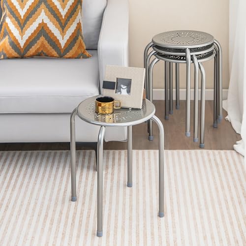 POWERSTONE 6-Pack Stackable Metal Stools - Portable Nesting Chairs for Classroom, Home, Office (Grey)