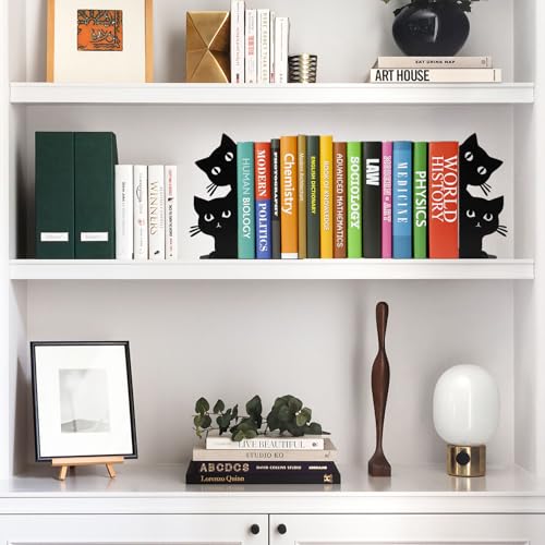 ENCIMART Black Peeping Cat Bookends - Decorative Heavy Metal Book Ends for Shelves