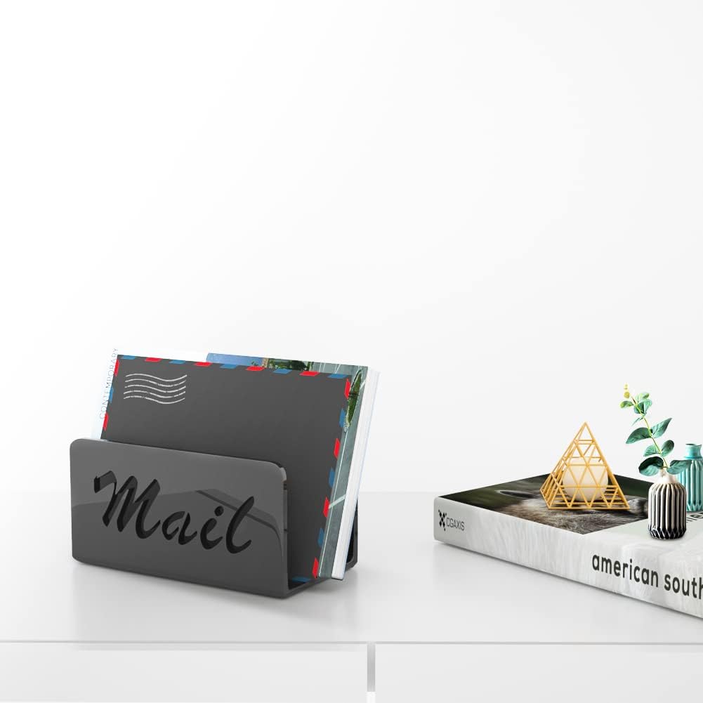 Wishacc Mail Organizer - Stylish Desktop Letter Holder for Home & Office | Black Countertop Design