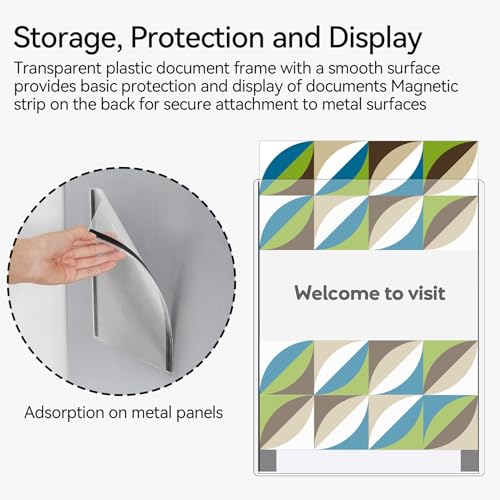 Clear Magnetic Sign Holders 5 Pcs 8.5x11 inch Rigid Plastic Document Frames with Magnet Borders - Perfect for Office, Home & Store Displays