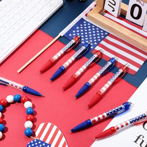 Ctosree 200 Pcs Veterans Day Pens American Flag Themed Gifts Independence Day Gift USA 4th of July Gel Ink Retractable Ballpoint Pens School Office Supplies Patriotic Party Decor Favor