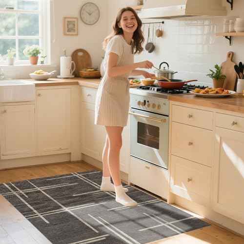Office Chair Mat for Hardwood & Tile Floor and Carpet, 47" x 35" Desk Chair Mat with Modern Grey Geometric Line Design, Anti-Slip Computer Chair Carpet for Home Office, Study Room, Bedroom