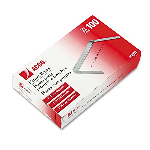 ACCO 2 Inch Capacity Prong Fastener Bases - 100 Pack, 2-3/4 Inch Centers, Box of 1