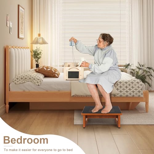 QIANBAIYI Brown 5.5-Inch Adult Step Stool with Non-Slip Surface & Handles, Supports 450 lbs