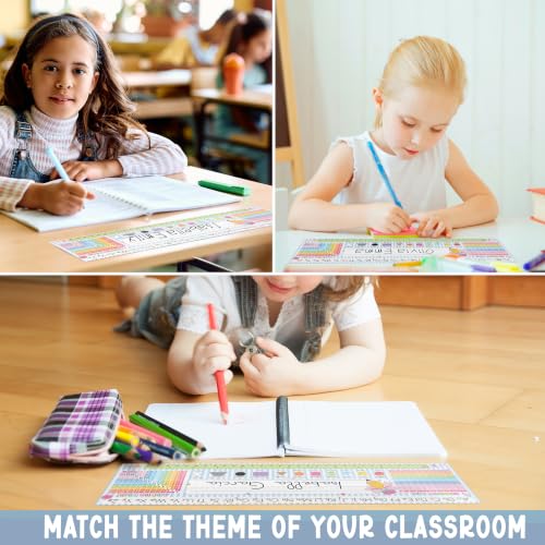 BEAWART 30 Pack Student Desk Name Plates with Alphabet and Learning Charts