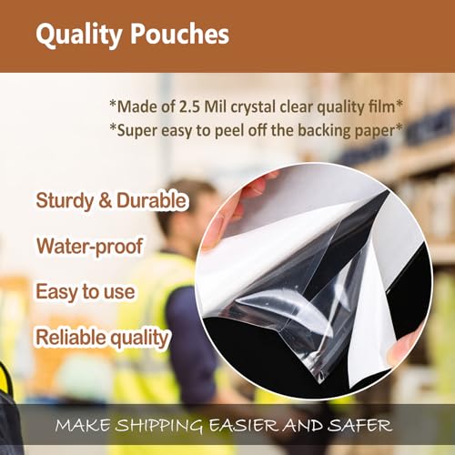 BEUYI 100 Pack 7x10 Inch Clear Adhesive Shipping Label Pouches - Waterproof Document Sleeves
