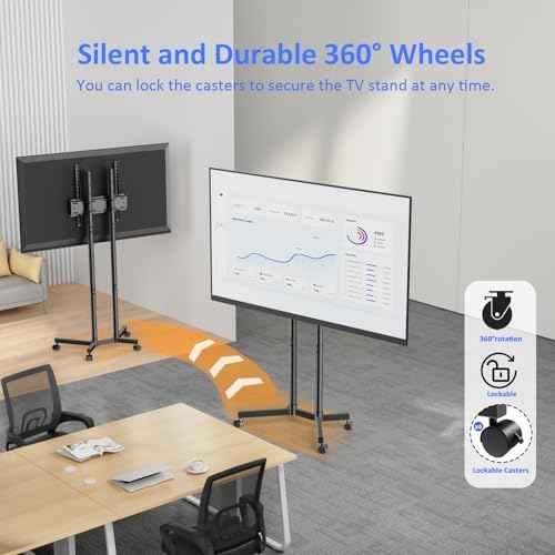 Rolling TV Stand for 32 to 65 inch TVs up to 88 lbs, Mobile TV Cart with Lockable Wheels, Height Adjustable, Max VESA 400x400mm, Portable Mobile TV Stand for Bedroom, Office, Outdoor, Black