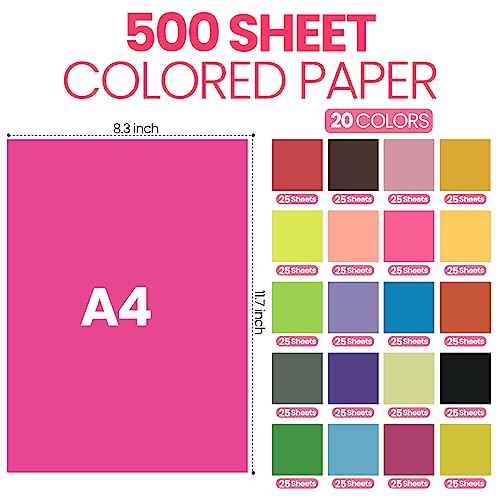 Thenshop 500 Sheets Cardstock 8.3'' x 11.5'' A4 Card Stock Paper 230GSM Cardstock Printed Paper Heavyweight Construction Card Stock for DIY Craft Scrapbook Sketch School(Multicolor)