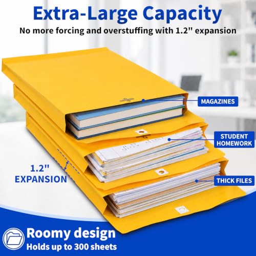 UZLU 50 Pack 9x12 Inch Expanding Manila Envelopes with Reusable Clasp & Gummed Seal, Heavyweight 180 GSM, Letter Size for Office & School Filing