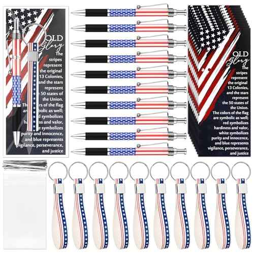 60 Pcs Veterans Day Gifts Bulk Patriotic Party Favor American Flag Ballpoint Pens USA Keychains Bookmarks for Memorial Day Souvenir Gifts