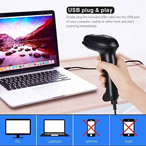 WoneNice Hands-Free USB Barcode Scanner with Stand for Retail, POS System, Countertop Checkout, Warehouse, Library - Plug & Play Compatible with PC/Mac/Windows/Linux, Back to School Scanner (Black)