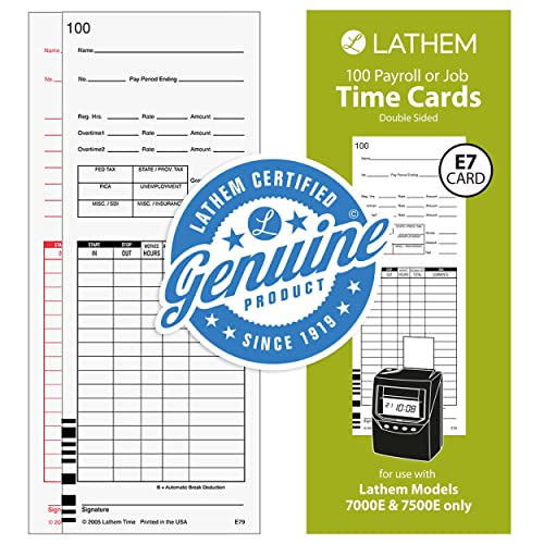 Lathem 7000E/7500E Payroll Time Cards 100 Pack White Double-Sided US