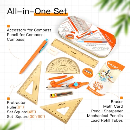 YPLUS 12-Pack Geometry Set with Protractor, Compass, Ruler & Accessories for Students