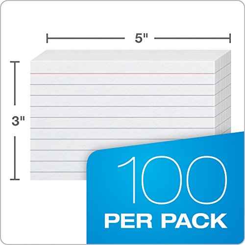 Oxford Heavyweight Ruled Index Cards, 3" x 5", White, 100 Per Pack (63500)