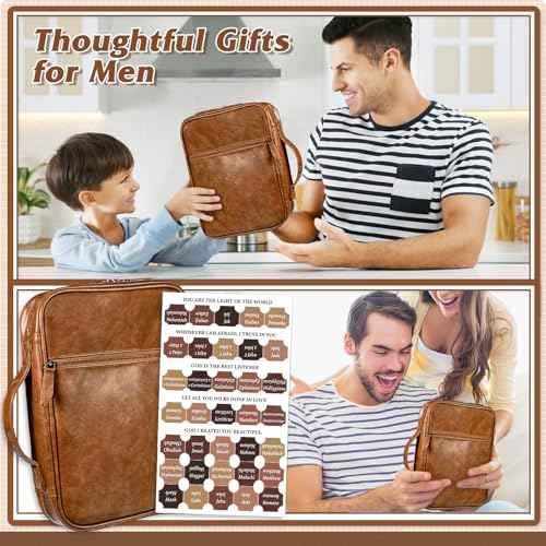 Leather Bible Cover for Men Large Bible Carrying Case with Handle Pockets Bible Book Cover with Highlighters Tabs For Church Prayer Meetings Study Supplies Accessories