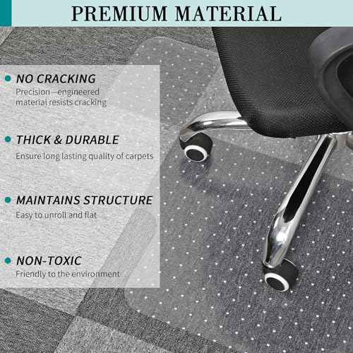 BesWin Office Chair Mat for Carpet, 48'' x 36'' Clear Floor Mat for Low and No Pile Carpeted Floors, Thick and Sturdy Carpet Protector for Work, Home, Gaming, Easy Glide and Flat Without Curling